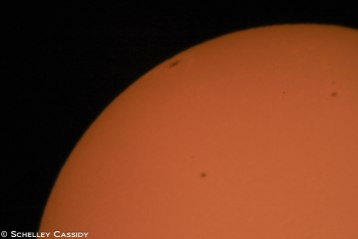 This is the view with the doubler attached (this has not been cropped). Note how the sun spots have traveled again.